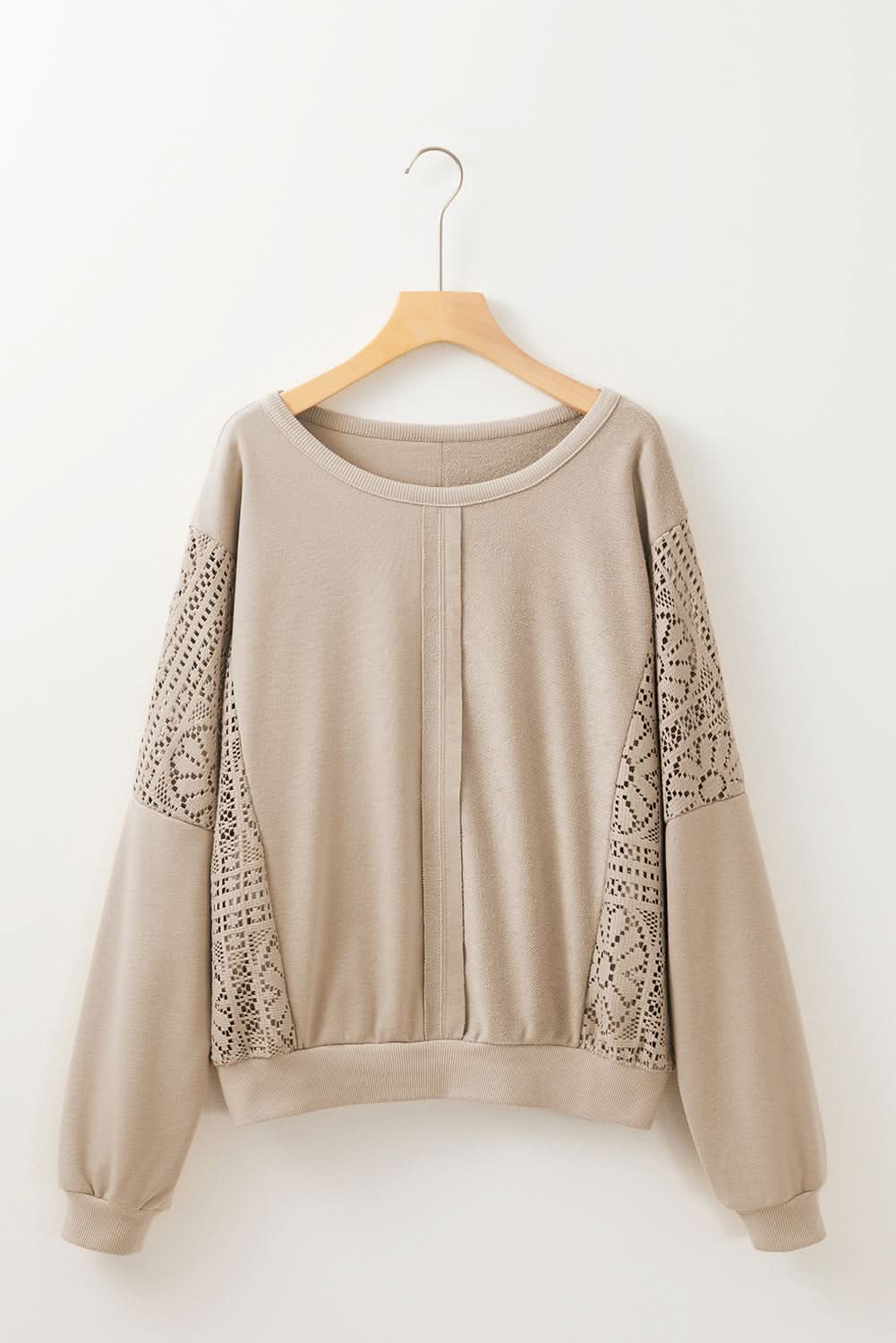 Parchment Knit Crochet Exposed Seam Ribbed Trim Sweatshirt - Love Salve